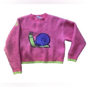 Zara Sweater Women Medium Pink Snail Rainbow Stripes Jacquard Soft Comfy